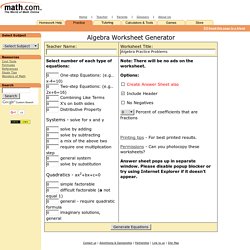 Algebra Worksheet Generator