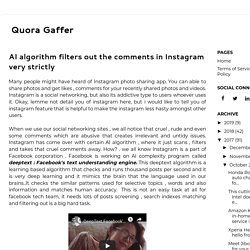 AI algorithm filters out the comments in Instagram very strictly