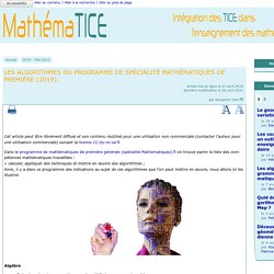 Les algorithmes du programme de spécialité mathématiques de Première (2019).