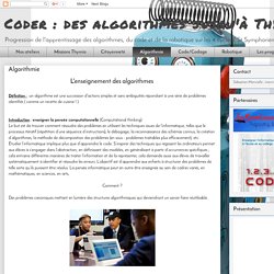 Coder : des algorithmes jusqu'à Thymio: Algorithmie