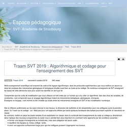 Traam 2019 - Traam SVT 2019 : Algorithmique et codage pour l'enseignement des SVT