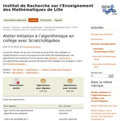 Atelier Initiation à l'algorithmique en collège avec Scratch/Algobox - IREM de Lille - Activités (site de secours)