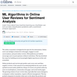 ML Algorithms in Online User Reviews for Analysis