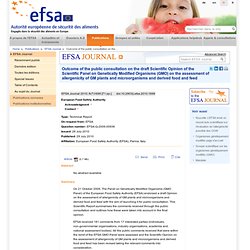 EFSA 29/07/10 Outcome of the public consultation on the draft opinion on the assessment of allergenicity of GM plants and microo