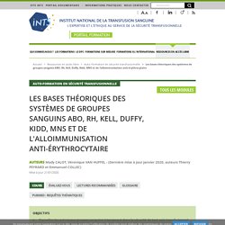 INTS - FORMATION : Les bases théoriques des systèmes de groupes sanguins ABO, Rh, Kell, Duffy, Kidd, MNS et de l’alloimmunisation anti-érythrocytaire