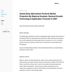 Global Dairy Alternatives Products Market Projection By Regional Analysis, Demand Growth, Technology & Application Forecast To 2027