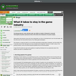 Alwyn Lee's Blog - What it takes to stay in the game industry