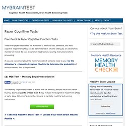 Free Alzheimer's, Dementia, Memory Screening Tests