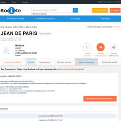 JEAN DE PARIS (AMBERIEU-EN-BUGEY) Chiffre d'affaires, résultat, bilans sur SOCIETE.COM - 414730945