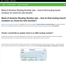 Bank of America Routing Number aba search online