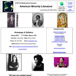 Welcome to Seminar in American Minority Literature at UHCL