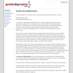 Análise dos Stakeholders - Gestão de Projeto