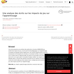 Une analyse des écrits sur les impacts du jeu sur… – Revue des sciences de l'éducation