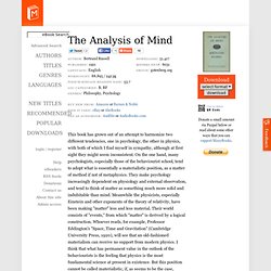 The Analysis of Mind by Bertrand Russell