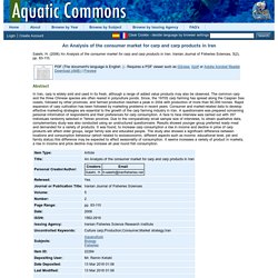 AQUATIC COMMONS - 2006 - An Analysis of the consumer market for carp and carp products in Iran
