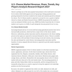 U.S. Cheese Market Revenue, Share, Trends, Key Players Analysis Research Report 2027 – Telegraph