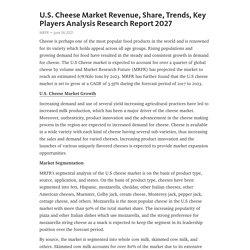 U.S. Cheese Market Revenue, Share, Trends, Key Players Analysis Research Report 2027 – Telegraph