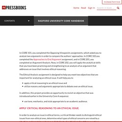 Core 202 – Ethical Analysis – Radford University Core Handbook