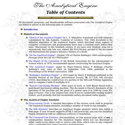 The Analytical Engine Table of Contents