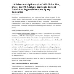 Life Science Analytics Market 2021 Global Size, Share, Growth Analysis, Segments, Current Trends And Regional Overview By Key Companies – Telegraph