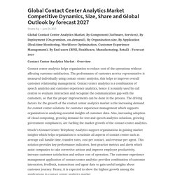 Global Contact Center Analytics Market Competitive Dynamics, Size, Share and Global Outlook by forecast 2027 – Telegraph