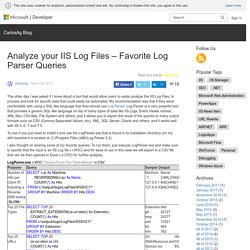 Analyze your IIS Log Files – Favorite Log Parser Queries – CarlosAg Blog