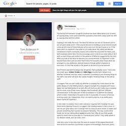 Tom Anderson - Google+ - The back & forth between Google & Facebook has been talked…