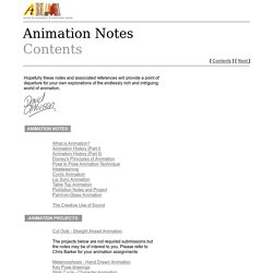 Animation Notes Contents