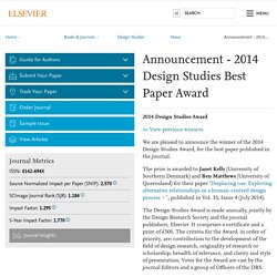 Announcement - 2014 Design Studies Best Paper Award - Design Studies
