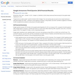 Announces Third Quarter 2010 Financial Results - Google Investor Relations