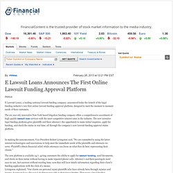 E Lawsuit Loans Announces The First Online Lawsuit Funding Approval Platform