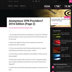 Anonymous VPN Providers? 2016 Edition (Page 2) ~ TorrentFreak