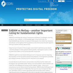 SABAM vs Netlog - another important ruling for fundamental rights