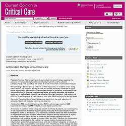 Antioxidant therapy in intensive care : Current Opinion in Critical Care