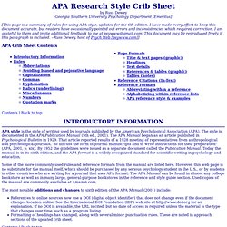 Apa research style crib sheet
