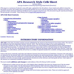 APA Research Style Crib Sheet