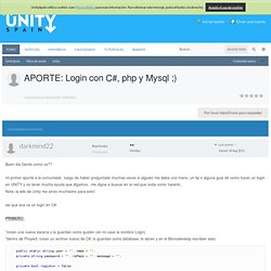 APORTE: Login con C#, php y Mysql ;) - Unity - UnitySpain