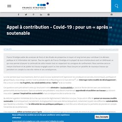 Appel à contribution - Covid-19 : pour un « après » soutenable