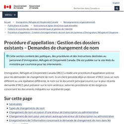 Procédure d’appellation : Gestion des dossiers existants – Demandes de changement de nom