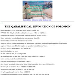 The Key of Solomon: Appendices: The Qabalistical Invocation of Solomon