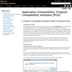 Application Compatibility: Program Compatibility Assistant (PCA)