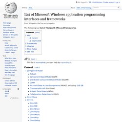 List of Microsoft Windows application programming interfaces and frameworks