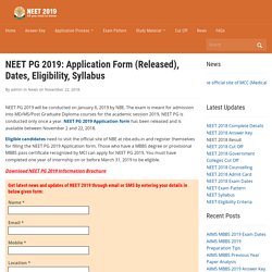 NEET PG 2019: Application Form (Released), Admit card, Dates, Syllabus
