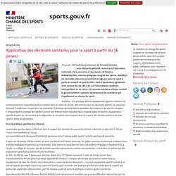 Application des décisions sanitaires pour le sport à partir du 16 janvier 2021 / Ministère chargé des sports, janvier 2021