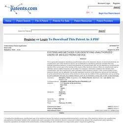Application # 2010/0207721. SYSTEMS AND METHODS FOR IDENTIFYING UNAUTHORIZED USERS OF AN ELECTRONIC DEVICE - Patents.com