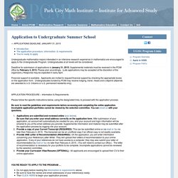 Application dead Line 15 Janvier ! 30 Juin-20 Juillet - USA-UTHA- Park City Mathematics Institute