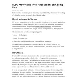 BLDC Motors and Their Applications on Ceiling Fans