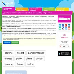 Jeu éducatif cp - Apprendre le masculin et le féminin avec les fruits - Exercice cp et activité pour enfants de 5 ans à 7 ans pour jouer et apprendre