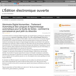 Séminaire Digital Humanities : Traitement Automatique des Langues et Apprentissage automatique pour la fouille de textes : comment la connaissance peut jaillir du désordre