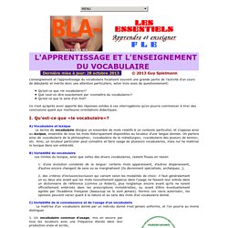 L'Apprentissage et l'enseignement du vocabulaire  / Guy Spielmann